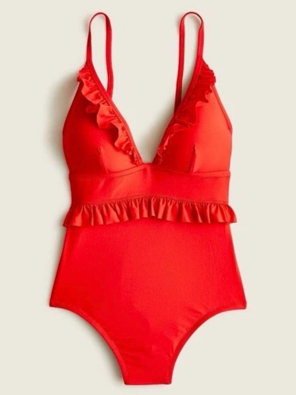 J. Crew Ruffle Plunge One-Piece Swimsuit - Bright Cerise Red